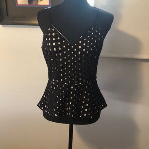 Black and white peplum eyelet blouse